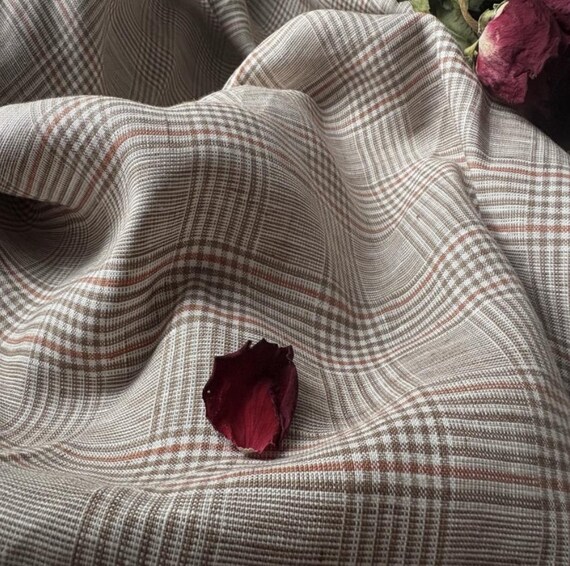 Plaid linen fabric, Gingham linen fabric, Checkered linen fabric by the yard