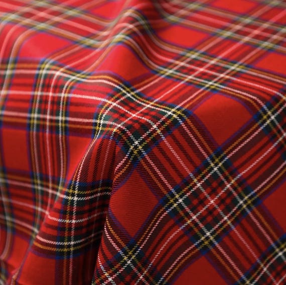 Plaid worsted wool fabric by the yard