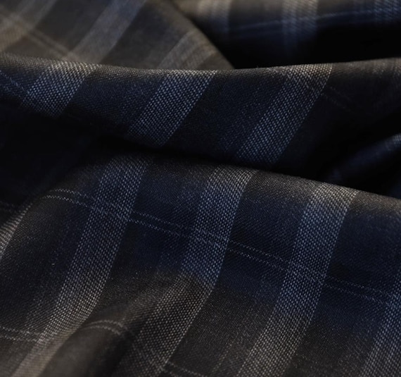 Plaid worsted wool fabric, grid gingham checkered wool fabric by the yard