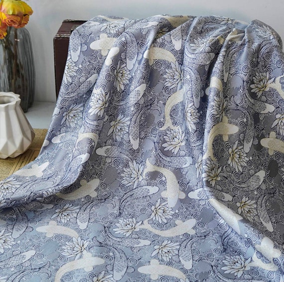 Koi Fish Jacquard brocade fabric by the yard