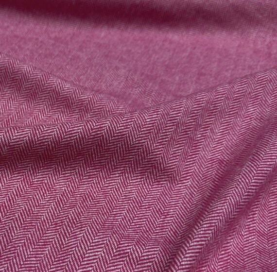 Hot Pink Herringbone wool fabric by the yard