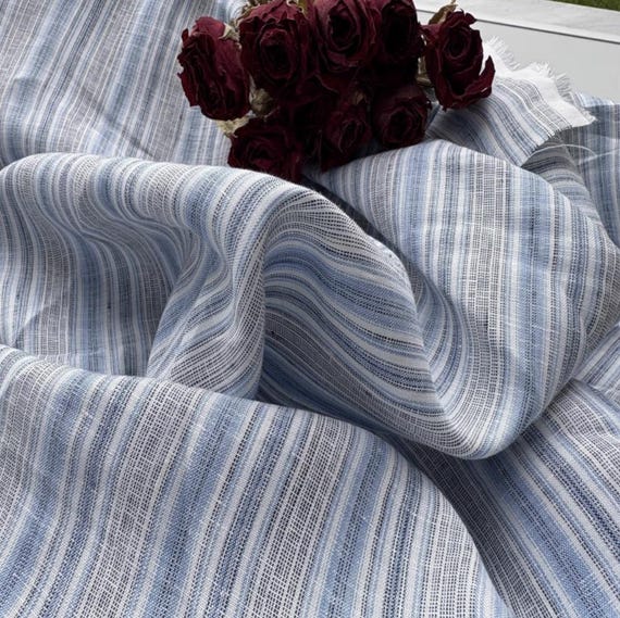 Striped linen fabric by the yard