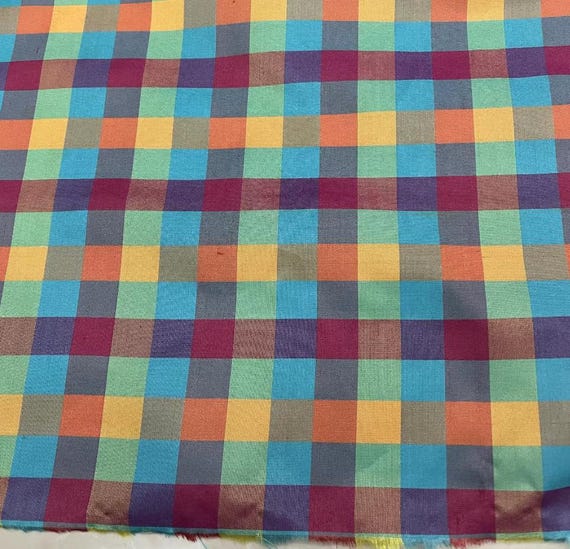 Plaid Tussah silk fabric by the yard