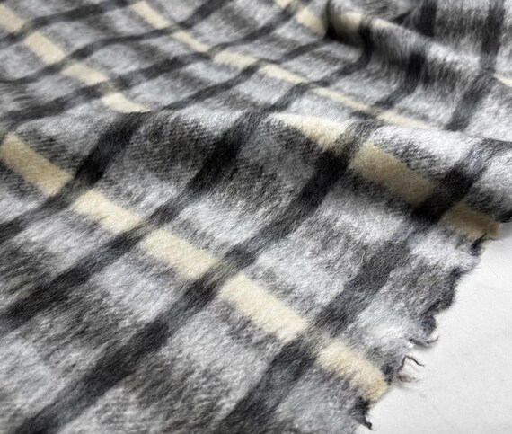 Plaid alpaca mohair wool fabric by the yard