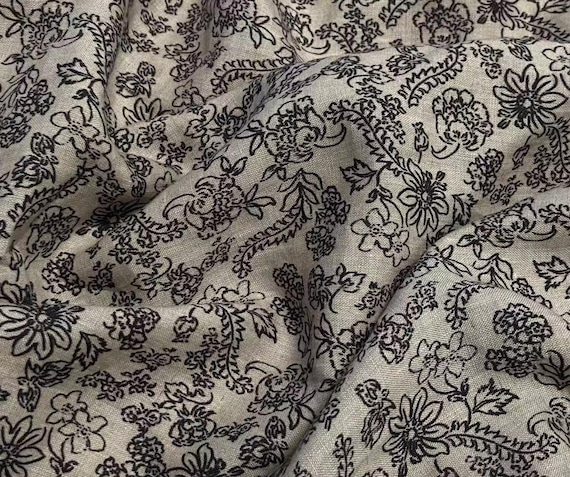 Print floral linen fabric by the yard