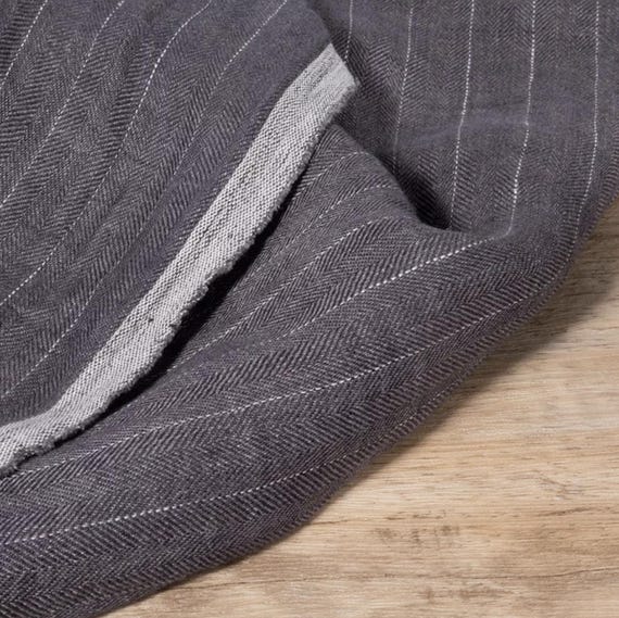 Herringbone Striped linen fabric by the yard