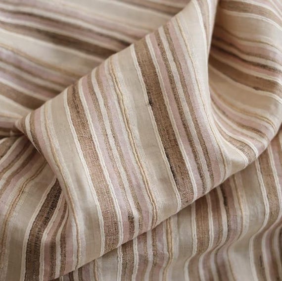 Striped Tussah silk fabric by the yard