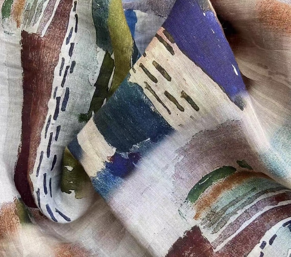 Print floral linen fabric by the yard