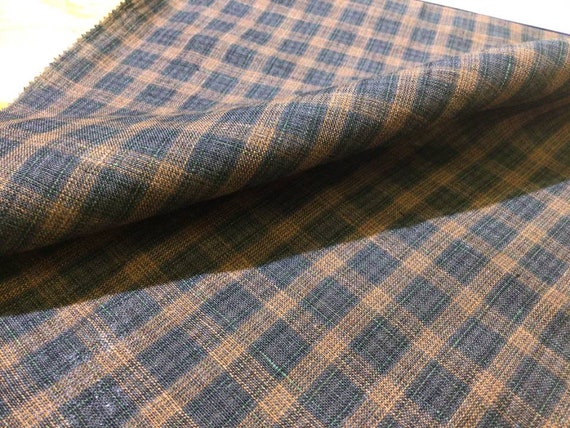 Plaid linen fabric by the yard