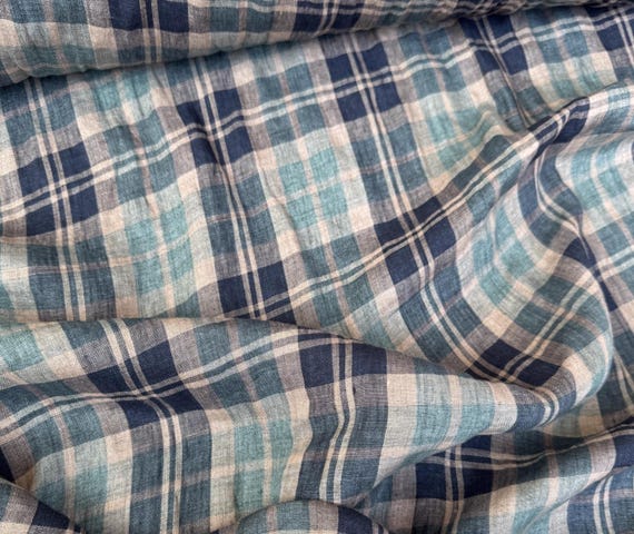 Plaid linen fabric, Grid linen fabric, Gingham linen fabric, Checkered linen fabric by the yard