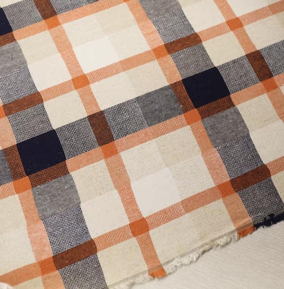 Plaid linen fabric by the yard