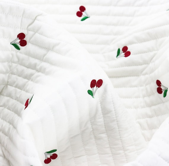 Embroidered quilted fabric, embroidery padded fabric by the yard