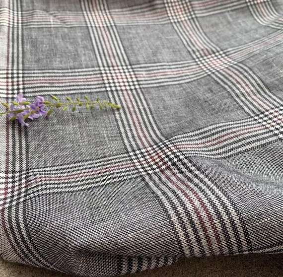 Plaid linen fabric by the yard