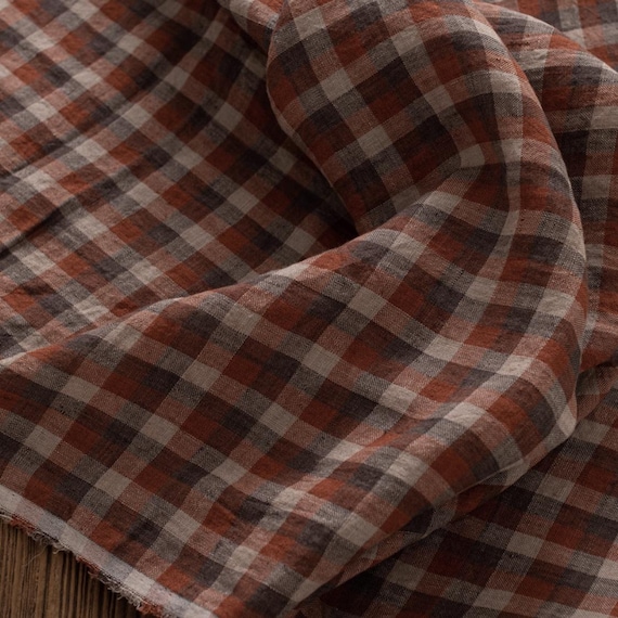 Plaid linen fabric by the yard