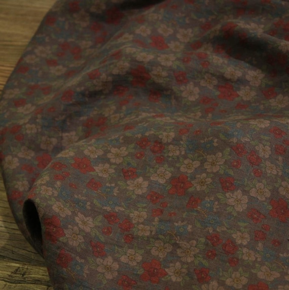Print floral linen fabric by the yard