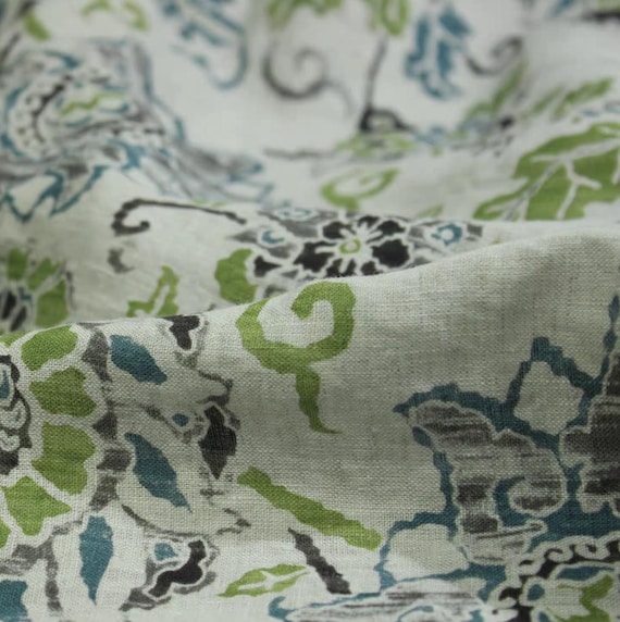 Print floral linen fabric by the yard