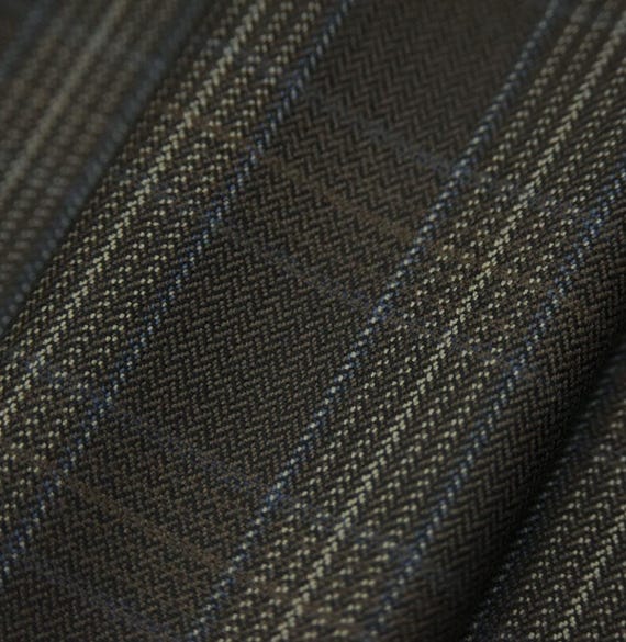 Plaid Herringbone Silk Wool fabric by the yard