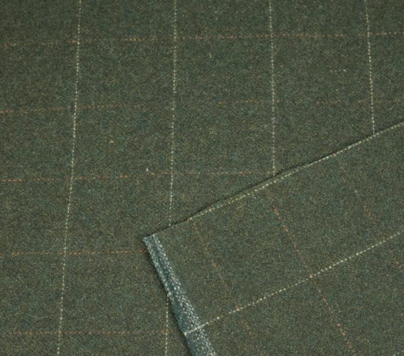 Green Plaid Wool fabric by the yard