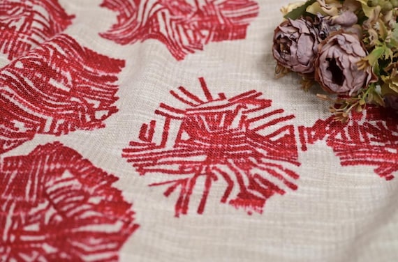 Print floral linen fabric by the yard