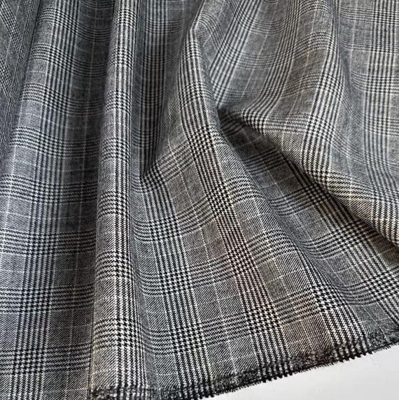 Plaid Worsted Wool Fabric by the yard