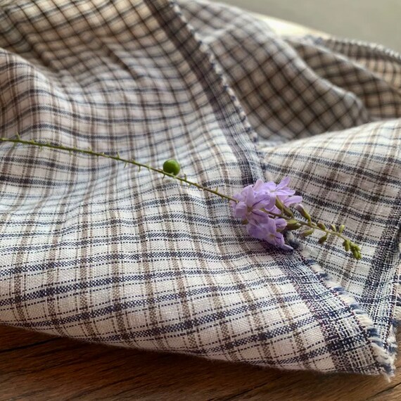 Plaid linen fabric by the yard