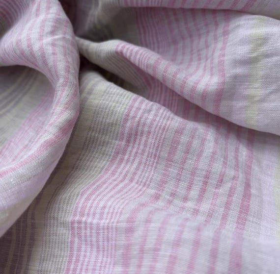 Striped linen fabric by the yard
