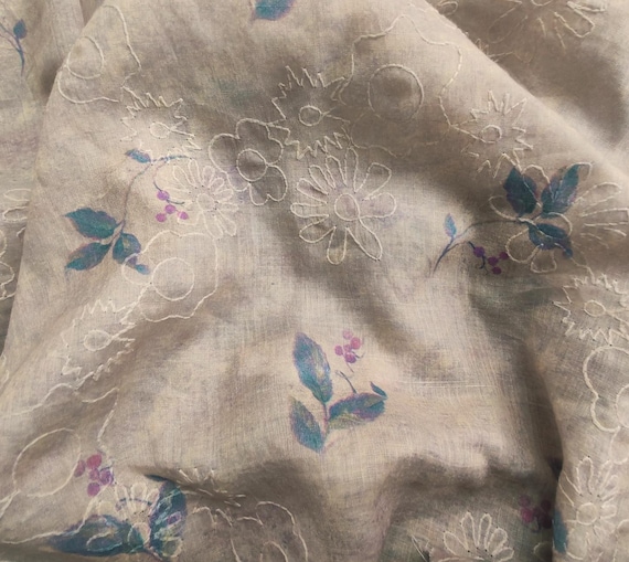 Embroidery Print ramie fabric by the yard