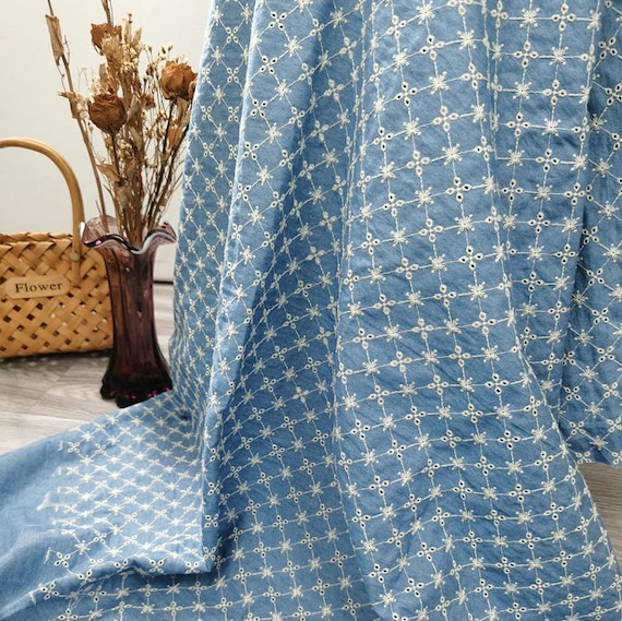 Denim Embroidery fabric, Cotton Embroidery Fabric, Cutout fabric Sold by Meter