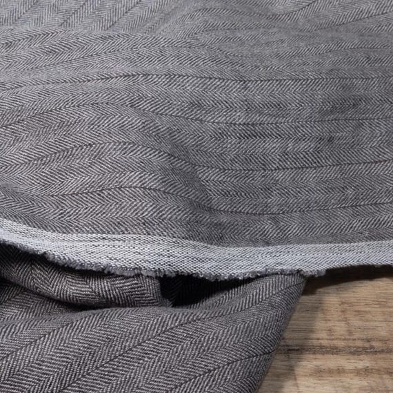 Herringbone Striped linen fabric by the yard