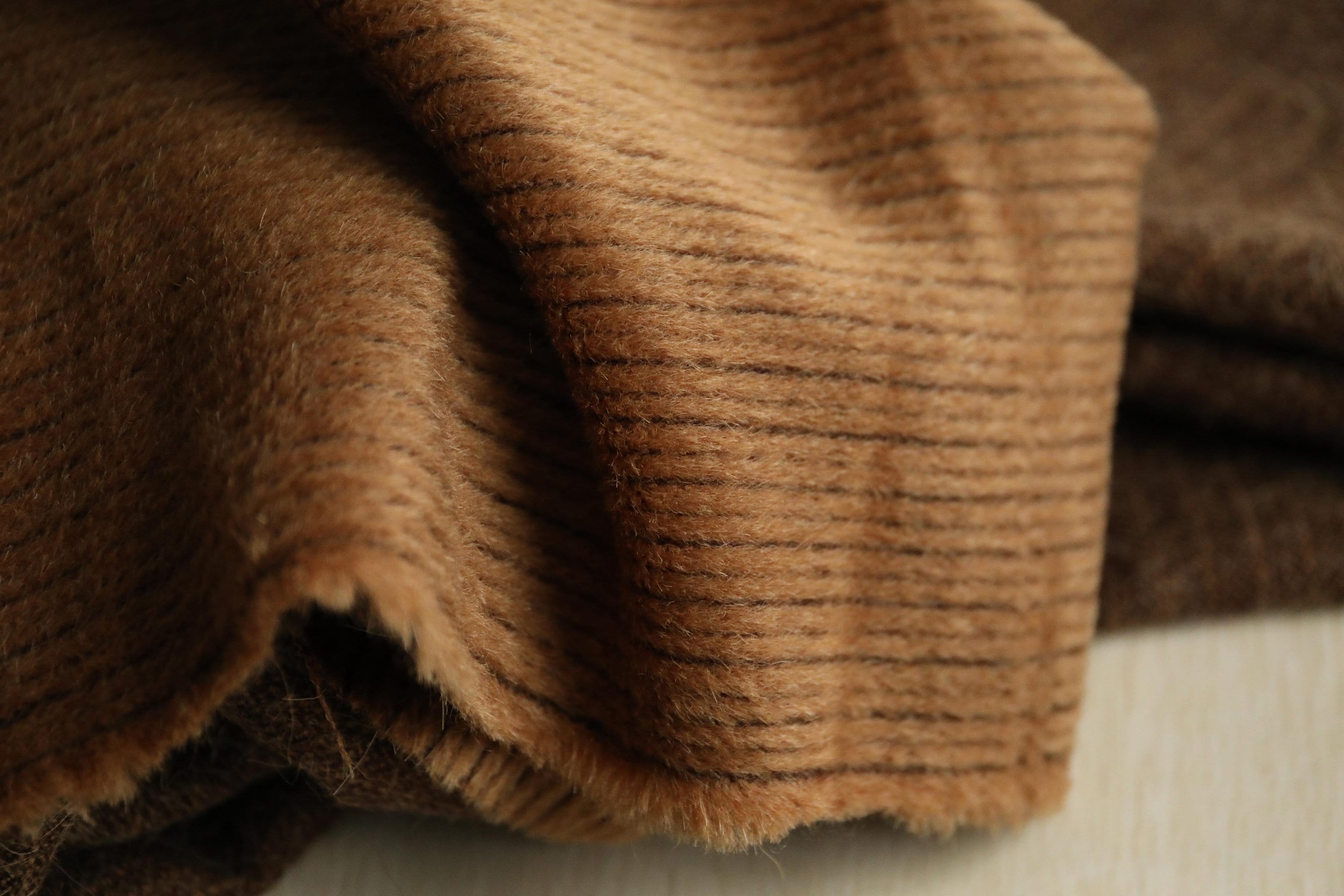 Caramel striped Alpaca Wool fabric by the yard Etsy