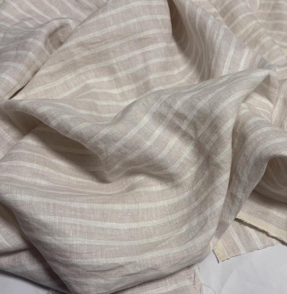 Striped linen fabric by the yard