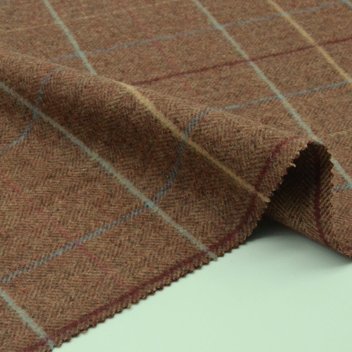 Herringbone plaid wool fabric by the yard Etsy