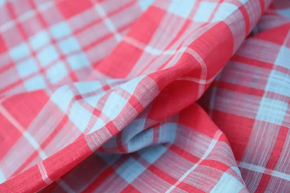 Plaid linen fabric by the yard