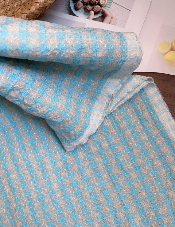 Jacquard plaid linen fabric by the yard