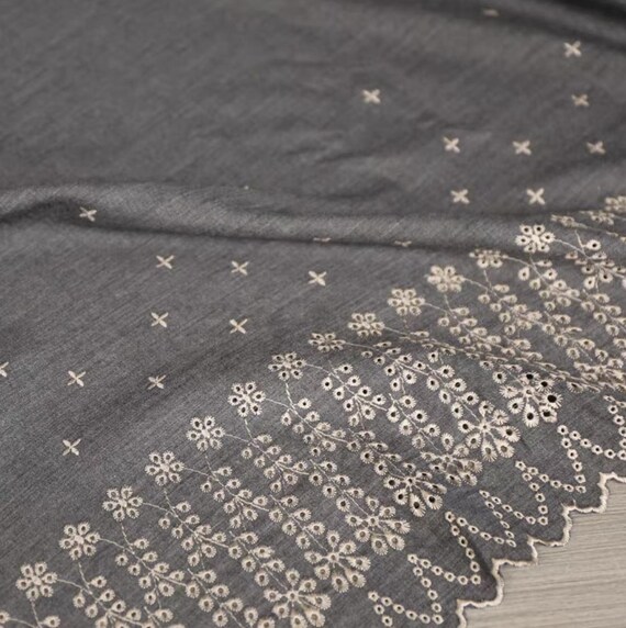 Embroidery Worsted Wool fabric by the yard