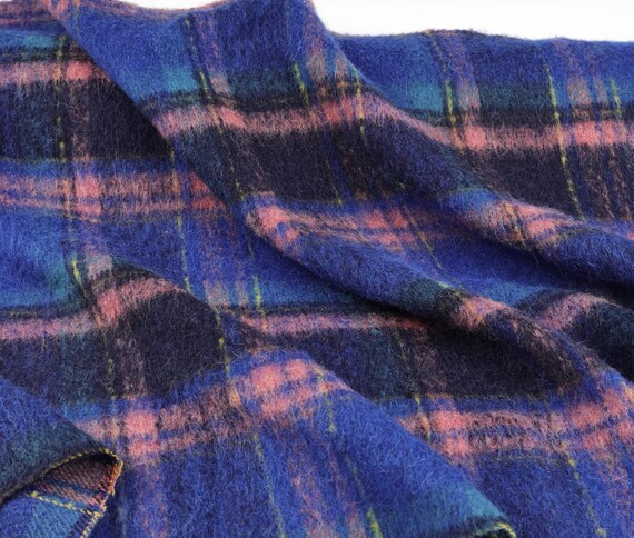 Plaid Mohair Wool Fabric, Sold By The Yard