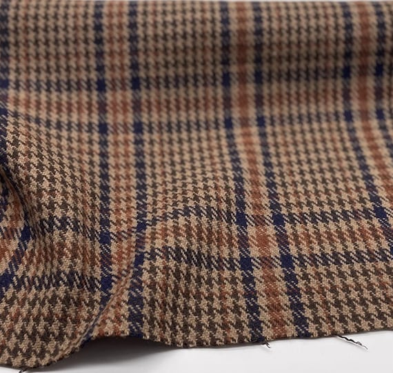 Houndstooth plaid wool fabric by the yard