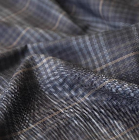 Plaid Worsted Wool Fabric by the yard