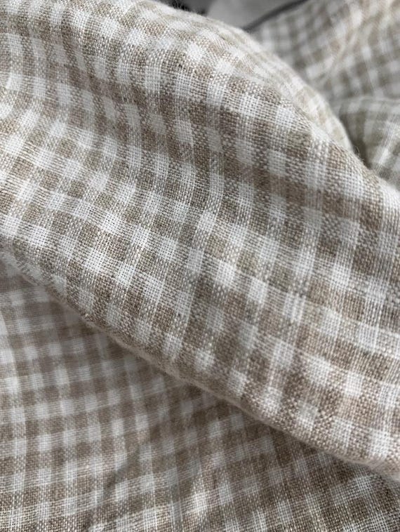 Plaid linen fabric by the yard