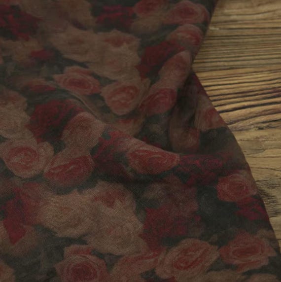 Print floral linen fabric by the yard