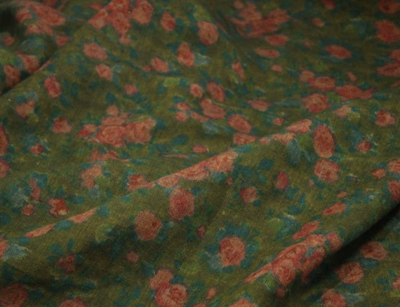 Print floral linen fabric by the yard