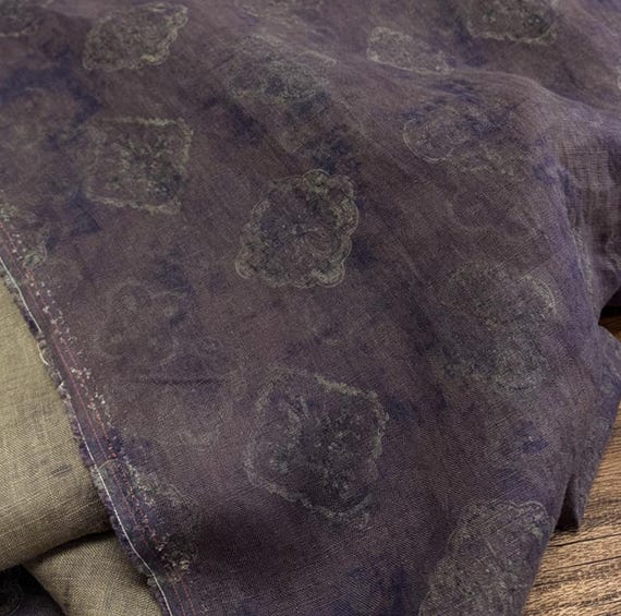 Print floral linen fabric by the yard