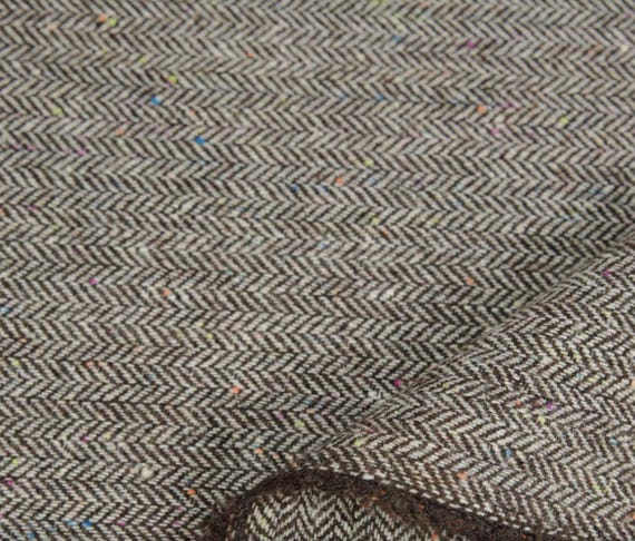 Colorful Specks Herringbone wool fabric by the yard