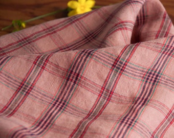 Plaid linen fabric grid gingham checkered linen fabric by the yard