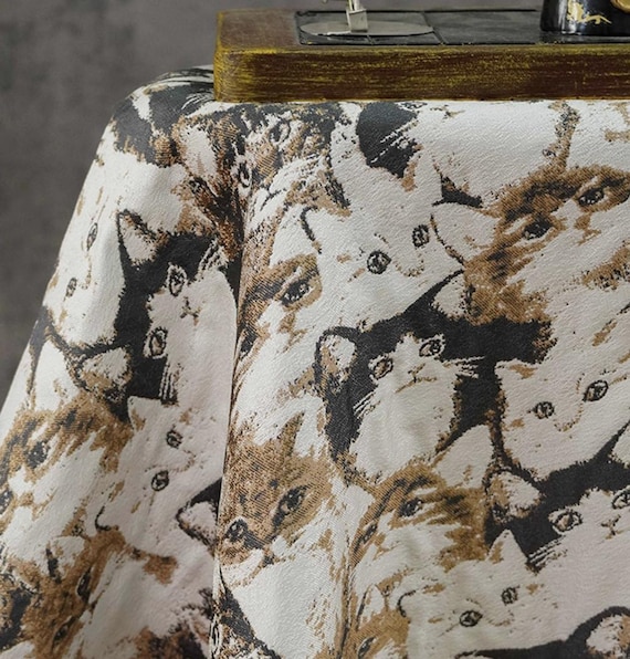 Cats Jacquard brocade fabric by the yard