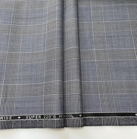 Plaid Worsted wool fabric by the yard