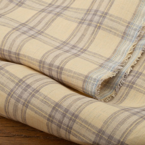 Plaid linen fabric by the yard