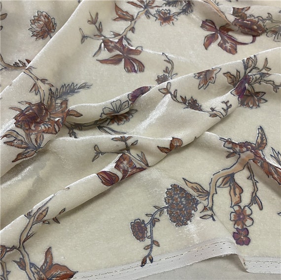Floral Silk velvet fabric by the yard Etsy