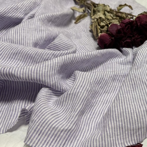Striped linen fabric by the yard