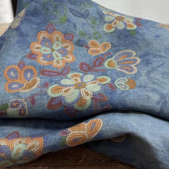Print floral linen fabric by the yard